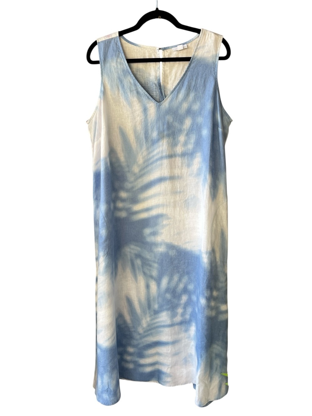 J. Jill Love Linen Sz XL Petite Maxi Dress Tie Dye Light Blue Cream